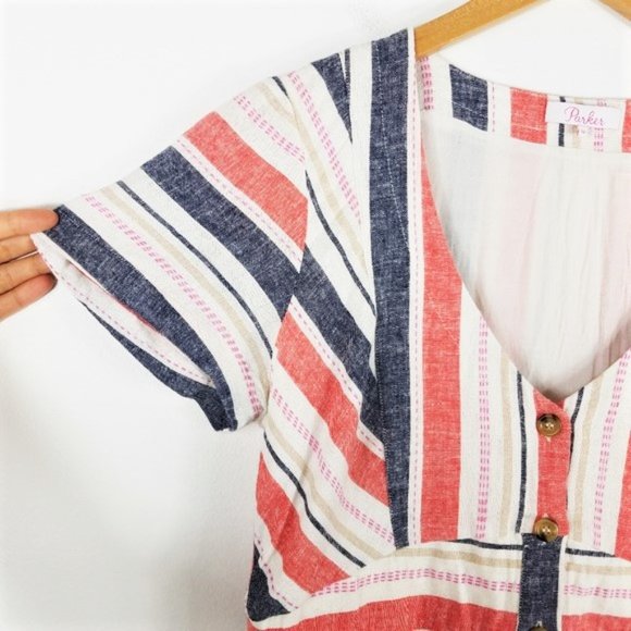 Parker Kacey Multicolor Striped Linen Blend Dress - Picture 9 of 13